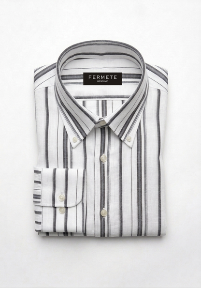 White Gray Wide Stripes Summer Linen Shirt
