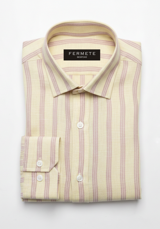 Yellow Beige Linen Stripes Shirt