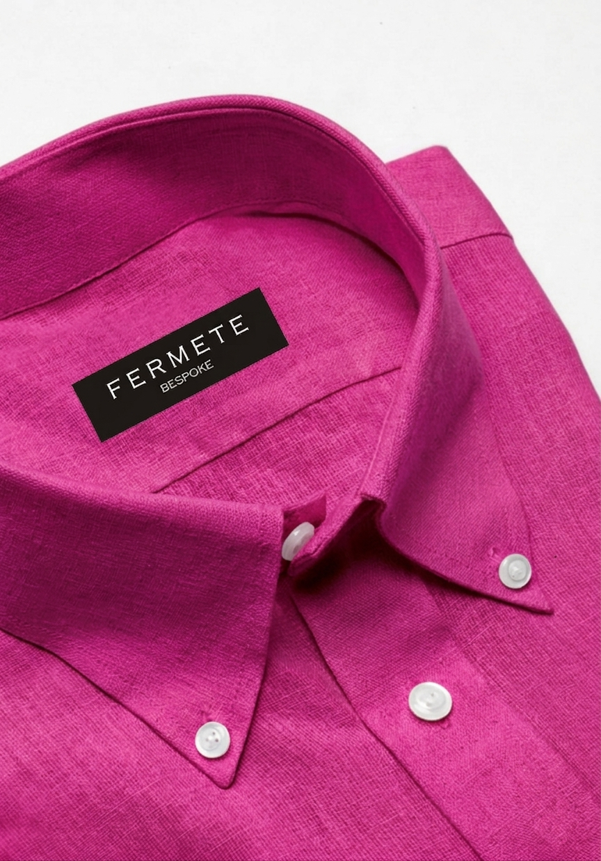 Magenta Cotton Linen Shirt - Button Down Collar