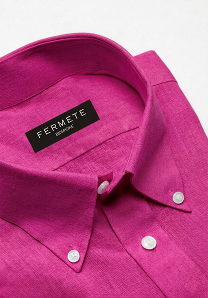 Magenta Cotton Linen Shirt - Button Down Collar